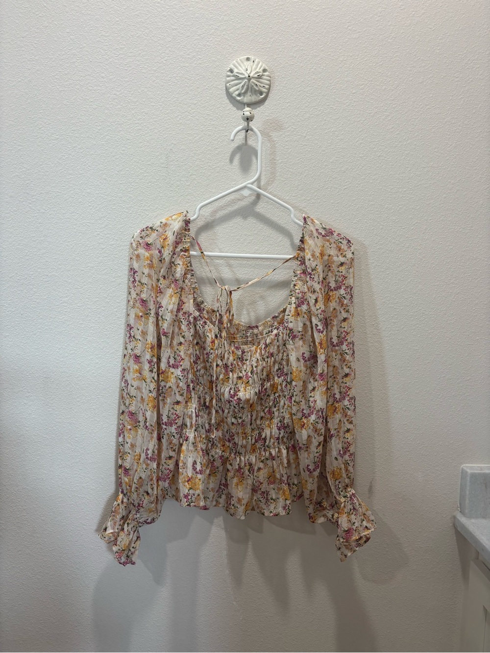Lucy Paris Cream Floral Smocked Boho Blouse